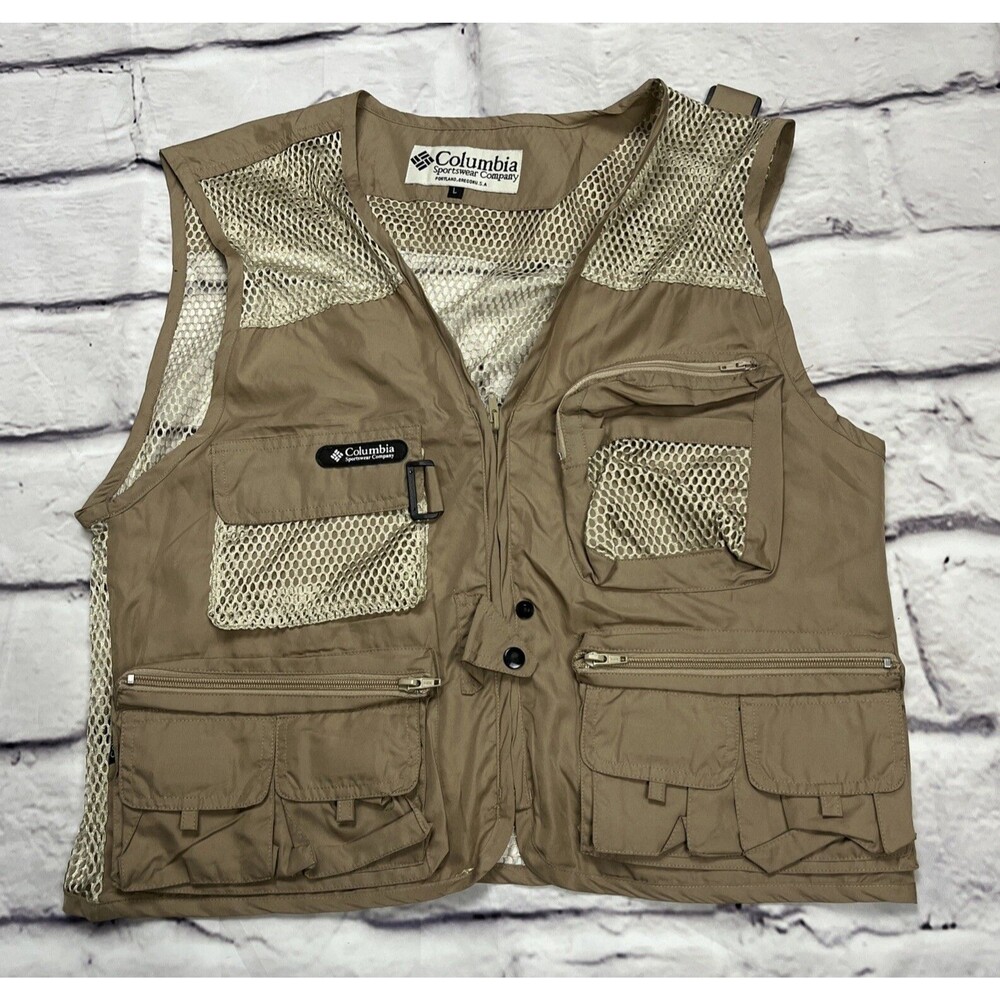 Columbia Fishing Vest Mens Lg Beige Sportswear Company PFG Vented Mesh New